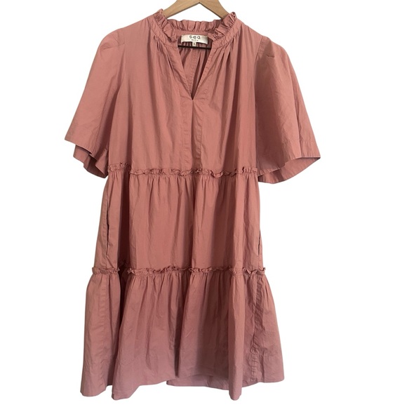 Sea New York Tier Dress Size 8 Mauve Pink Fall Short Sleeve‎ Ruffle Pockets - Picture 1 of 6